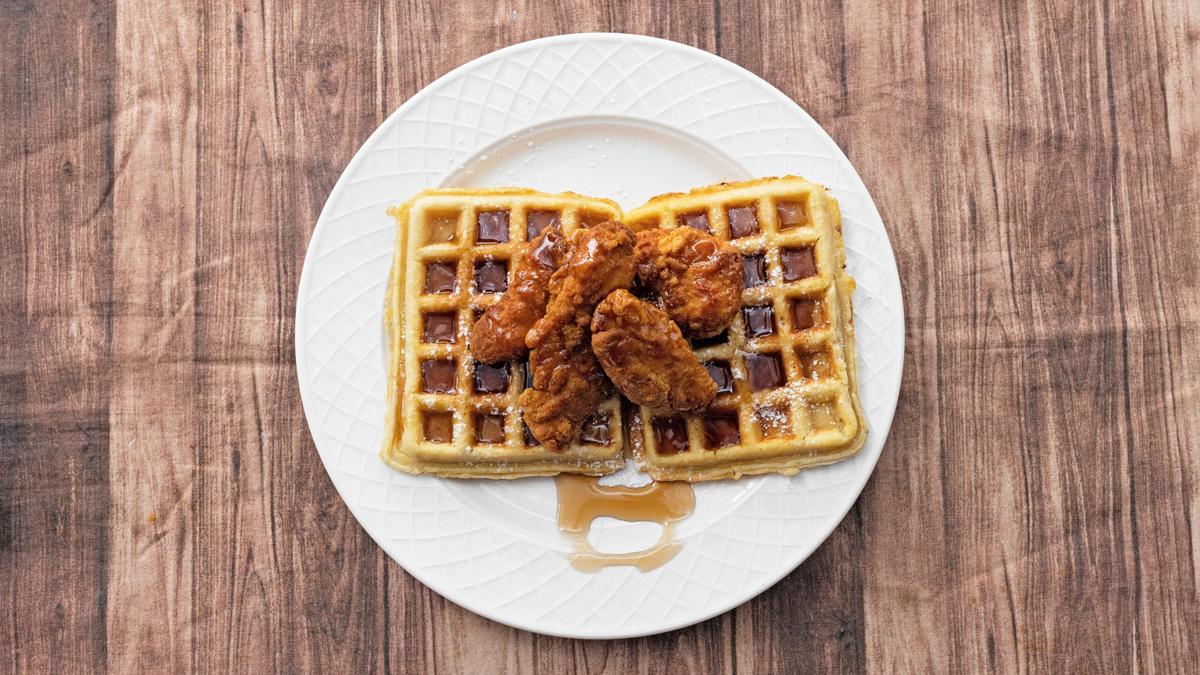 Crispy chicken and waffles.