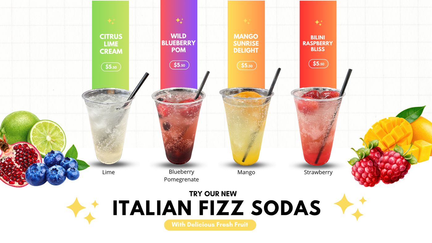 Italian Fizz Sodas — four flavors.